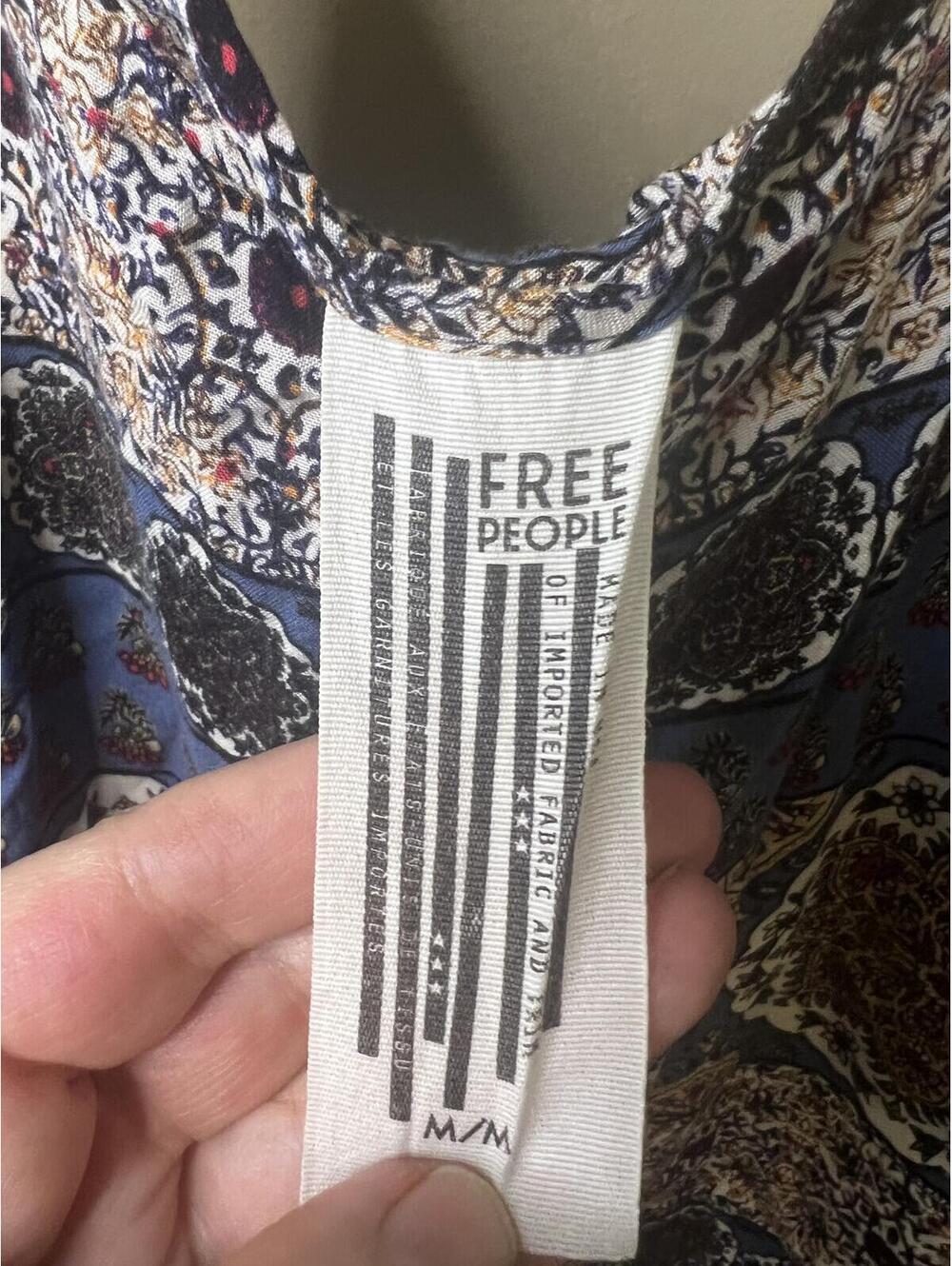 Free People Boho Medallion Print Blue Patchwork Slip Dress Strappy Size Medium - Picture 2 of 8